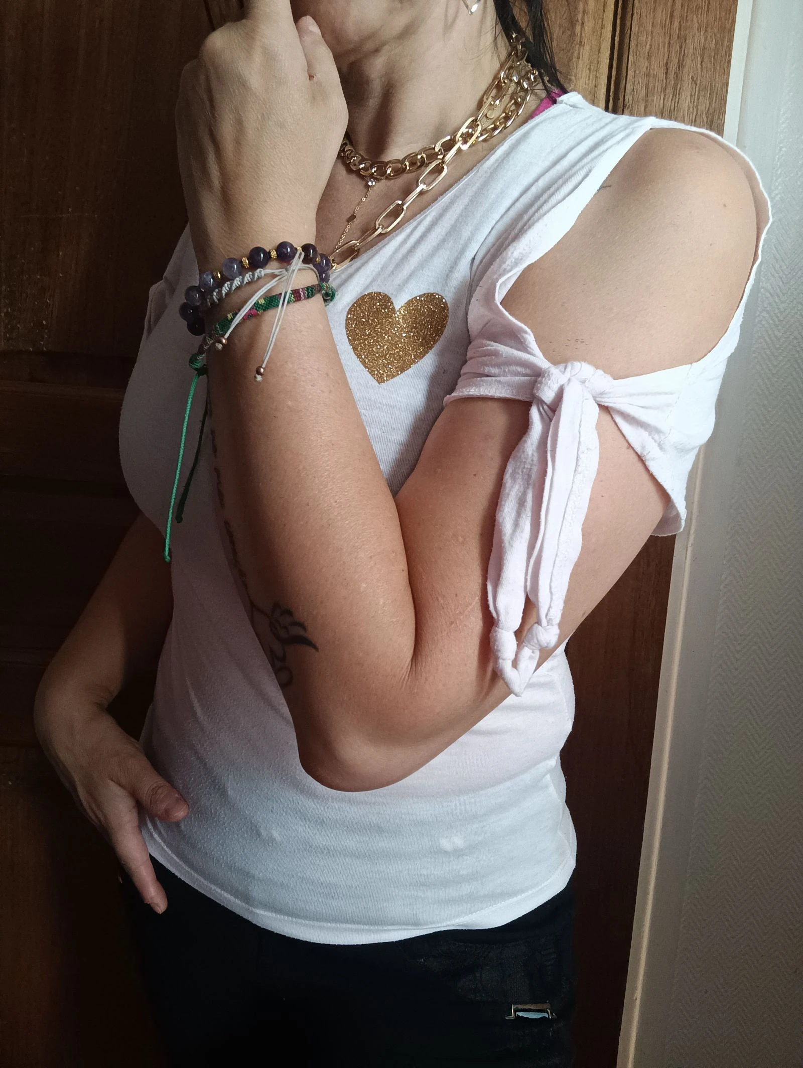 T shirt coeur pailleté & noeud taille XS